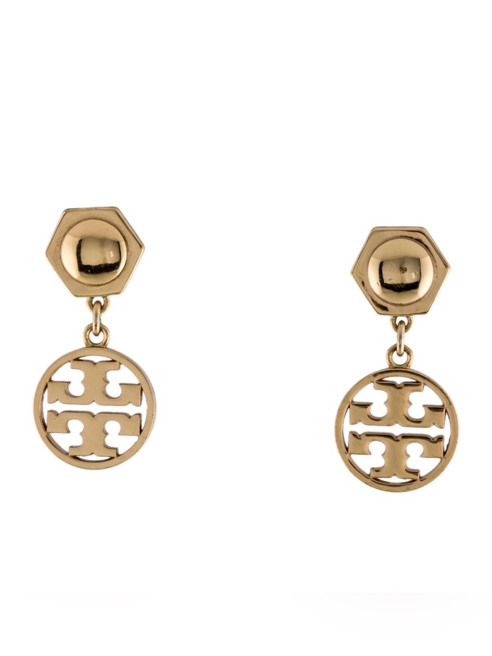 Tory Burch Hexagon Gold Logo Circle Drop Earrings